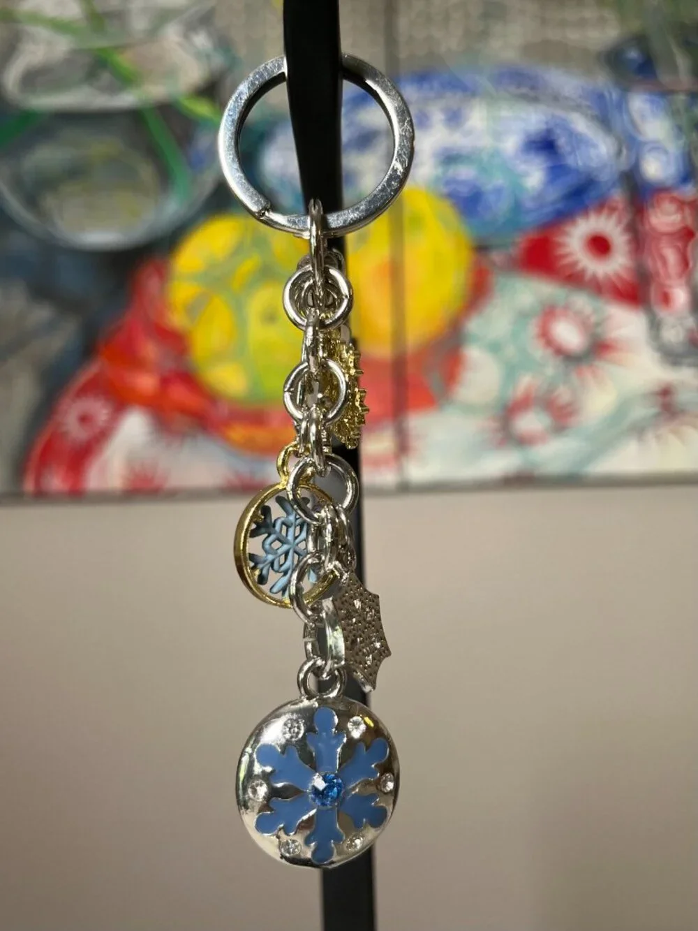 Bag Charm Snowflake Clusters Blue Enamel Crystal